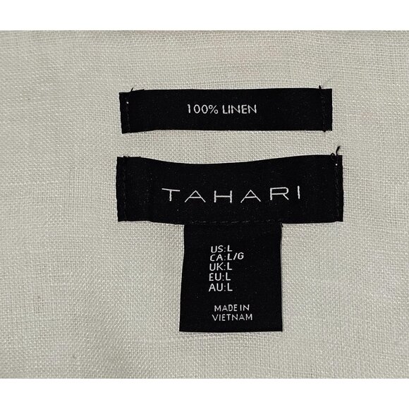 Tahari Women's White Linen Roll Tab Sleeve Collared Button-Front Top Sz L 2261 - Picture 8 of 12